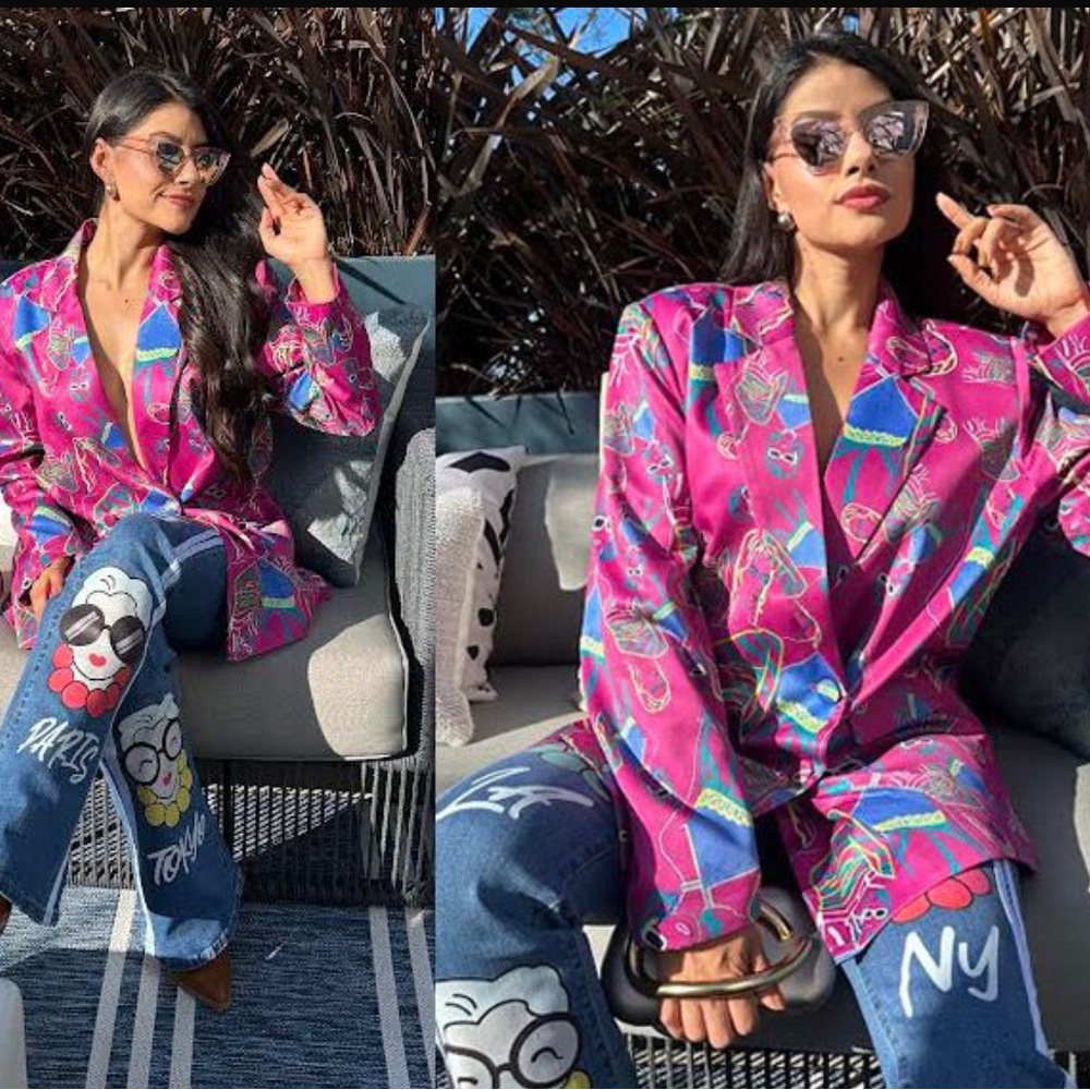 Vibrant Pink Graphic Blazer